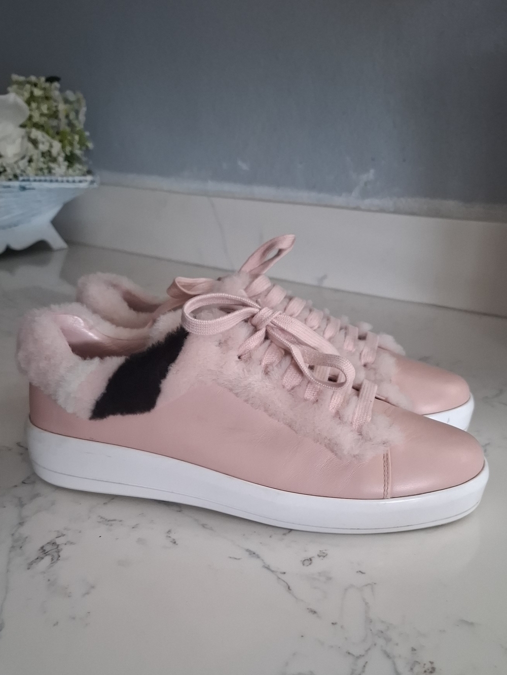 PRADA Shearling Fur Leather Skate Sneakers